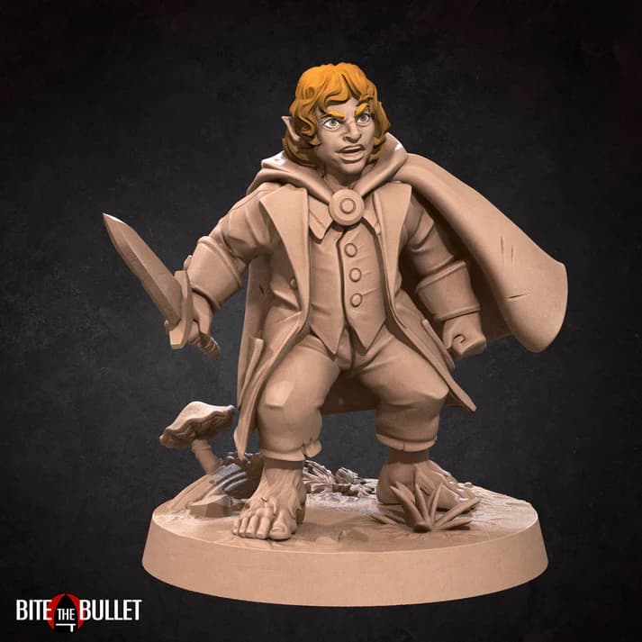 The Steadfast — brave halfling with short dagger and hooded cloak